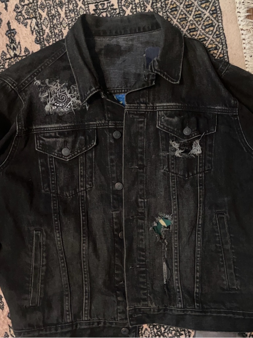 Custom made GAP Black Distressed Denim Jacket